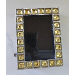 Two's Company Silver Jeweled Picture Frame Yellow Citrine Crystals Velvet Back